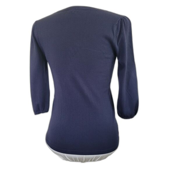 Ann Taylor navy blue sweater 3/4 sleeve scoop neck size XS - Picture 3 of 7